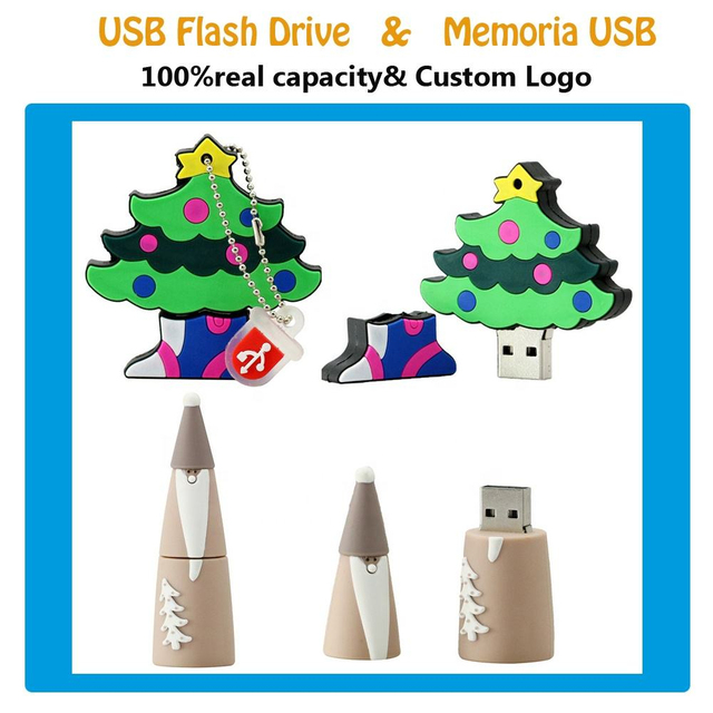 Direct Fro Chinese Factories Bulk Custom USB Flash Drives;Christmas-themed PVC Flash Drives in Allcapacities: 8GB,16GB,32GB,64GB