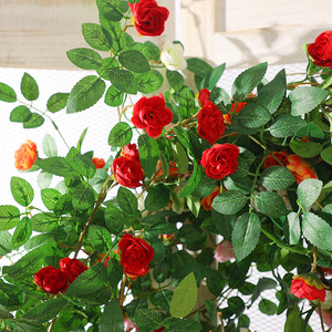 Guirlande de roses artificielles en soie plastique, couleurs orange, rouge, rose, blanc, pour décoration de mariage, maison, balcon et plafond - Product Image 3