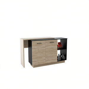 Carrello da Cucina con 1 Cassetto e 2 Ripiani, Design Moderno in Wengue Nero e Rovere Chiaro - Product Image 1