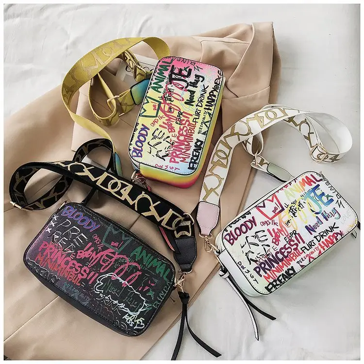 Graffiti square handbag Art Printed Princess Pures Rainbow Fashion Women Bag Designer style famous Ins hot Graffiti shoulder bag