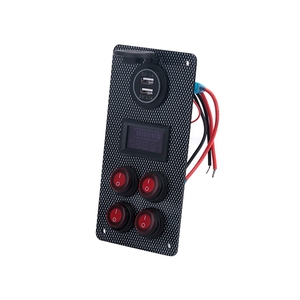 Panel de Interruptores de Botón con LED Rojo de 4 Canales, con Cargador USB Dual y Voltímetro 5V1A 2.1A, Panel de <span class=keywords><strong>Fibra</strong></span> de Carbono Impermeable - Product Image 1