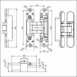 Charnière invisible réglable 3D robuste en alliage de zinc noir mat 140x30x28mm pour porte intérieure en bois - Product Image 2