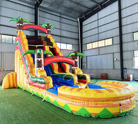 Toboggan aquatique gonflable Tropical Waves de 22 pieds, qualité commerciale, avec piscine intégrée