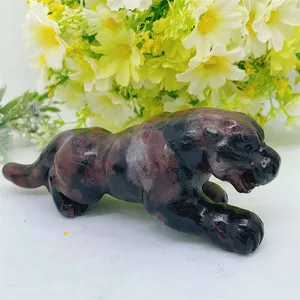 Bán buôn tinh thể đá Đen obsidian Leopard đá khắc động vật cho món quà