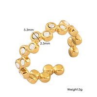 Minimalistischer Wasserdichter Edelstahl PVD 18K Vergoldeter Runder Zirkonia Verstellbarer Offener Ring für Damen Modeschmuck