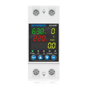 Color LED digital screen 2P 63A 36mm adjustable auto-reconnect voltage current multi-function protector for electric protection