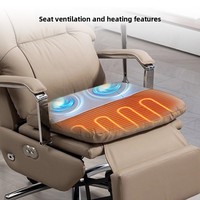 Chaise de bureau exécutive électrique en cuir véritable avec massage, accoudoirs réglables en hauteur, design moderne minimaliste, structure en bois pivotante
