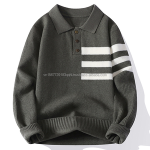Camiseta de punto a rayas con cuello redondo para hombre, estilo jersey de fútbol, ligera, 100% poliéster, lujo, estilo Old Money, para negocios, otoño - Product Image 5