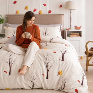 Juego de Ropa de Cama de Algodón con Silueta de Árbol Otoñal, Color Crema con Hojas Doradas, para B&B, Envío Directo desde la UE, 3 Piezas - Product Image 2