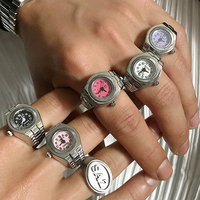 Mini montre à quartz tendance, bagues de doigt pour hommes et femmes, bracelet élastique, style punk gothique, bague romaine pour couple, bijou cadeau