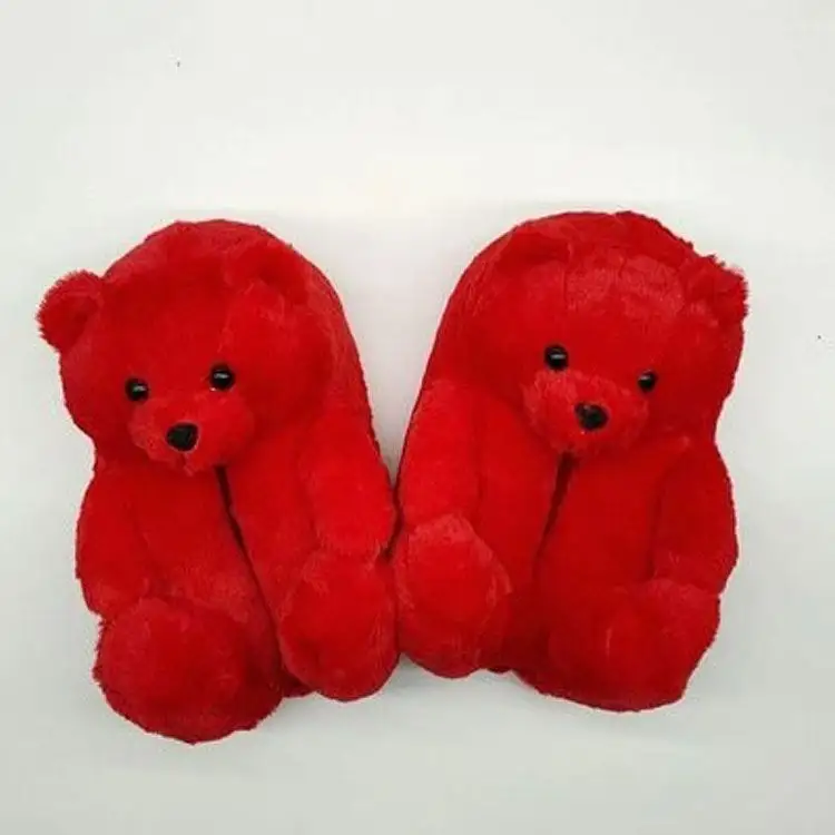 2024 vendita calda adorabili pantofole rosse animali a buon mercato camera da letto orso pantofole per le donne e le ragazze