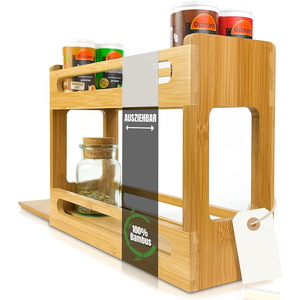 Étagère à épices coulissante à double niveau en bambou extensible avec design multifonctionnel pour <span class=keywords><strong>placard</strong></span> et armoire de cuisine - Product Image 2