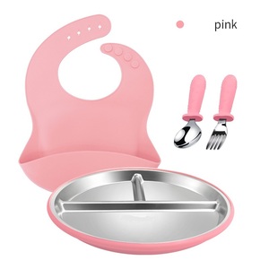 Juego de alimentación para niños pequeños con platos de acero inoxidable, utensilios y bandeja con compartimentos - Product Image 1