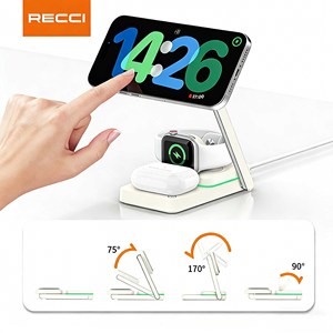 RECCI RCW-48 Chargeur sans fil magnétique pliable 3-en-1 pour smartphones, montres et écouteurs - Product Image 2