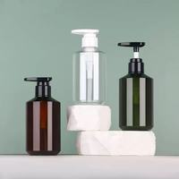 Nouvel arrivage : Bouteille en plastique marron à épaule diagonale 500 ml, et flacon pompe en PET vert 300 ml pour shampoing et lotion