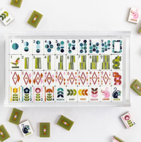 Han Tai MCM Mahjong Tile Navy Blue Retro Geometric Floral Velvet American Mahjong Set Art 3 Layers Tiles Pouch Bam Bird Boutique