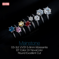 Bague solitaire GIGAJEWE classique à six griffes avec moissanite ronde colorée, plaqué or 18 carats, argent 925, 5 mm, 6,5 mm, 8 mm, 9 mm, bijoux