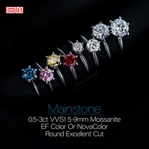 GIGAJEWE Anello Solitario Classico a Sei Griffe con Moissanite Colorata Taglio Rotondo, Placcato Oro 18K, <span class=keywords><strong>Argento</strong></span> 925, 5mm 6.5mm 8mm 9mm, Gioielli - Product Image 2