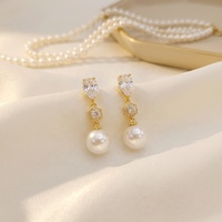 Boucles d'oreilles pendantes élégantes plaquées or avec perles, style français, pour femme, bijoux de mariage vintage de luxe, boucles d'oreilles en zircon