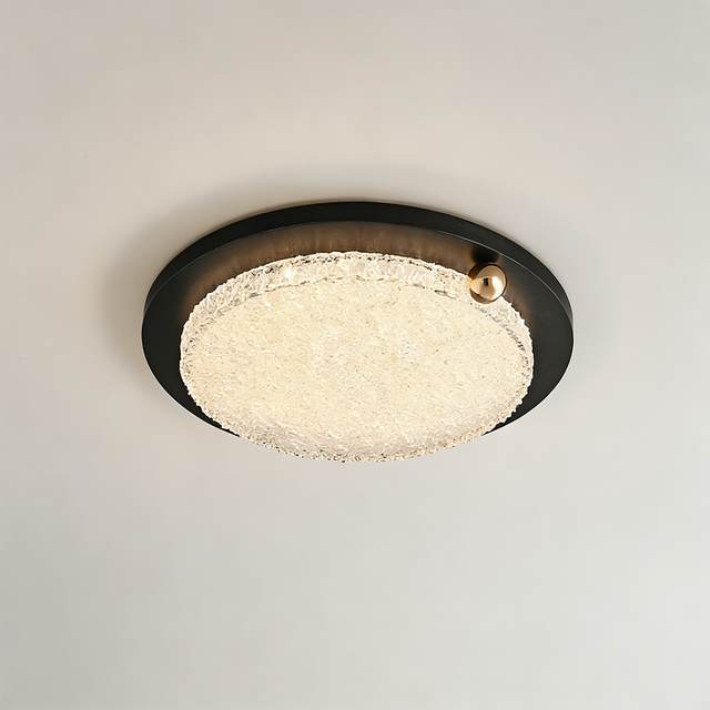 Wholesale Diam.20.5/24.4inch Minimalist Black Base Transparent Wavy Pattern Resin Disc  LED Ceiling Light for Living Room