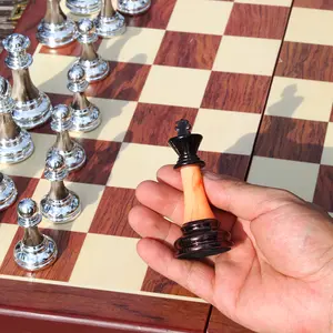 Large Chess Games Upscale Solid Wood Folding Chess Board Acrylic Chess Set
