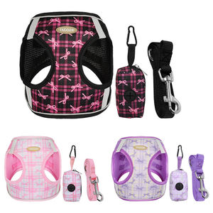 Cute Bow Print Step In <b>Dog</b> <b>Harness</b> Leash Set Plaid Breathable Vest <b>For</b> <b>Small</b> <b>Dogs</b> Summer Outdoor Walking - Product Image 1