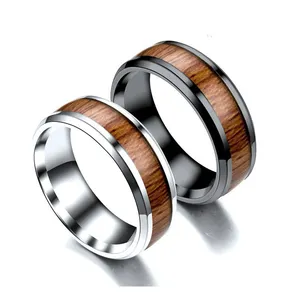 SSR071 anello di moda in acciaio inossidabile 8mm nero/argento con intarsio in legno di palissandro fede nuziale di fidanzamento per uomo