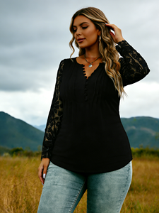 Camisa de Verano Holgada de Manga Larga con Encaje Estilo Europeo para Mujer, Talla Grande, con Fibra de Leche, Joyinspring - Product Image 2