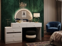 Table de maquillage moderne en bois blanc avec miroir, table de toilette avec tiroirs et tabouret, ensemble de meubles de chambre durable