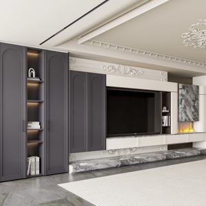 <span class=keywords><strong>Meuble</strong></span> <span class=keywords><strong>TV</strong></span> sculpté de luxe français avec cheminée, unité <span class=keywords><strong>TV</strong></span> intégrée sur mesure pour salon en finition blanc et <span class=keywords><strong>gris</strong></span> foncé - Product Image 6