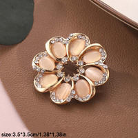 Broche Fleur Tendance Faite Main Polyvalente en Alliage Électroplaqué avec Incrustation de Pierre Œil de Chat et Zircon, Style Mariage, Fraîche, Douce et Naturelle