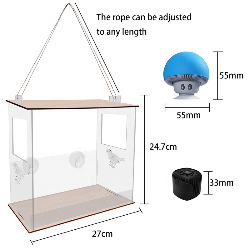 Высококачественная акриловая подвесная оконная кормушка для птиц с камерой