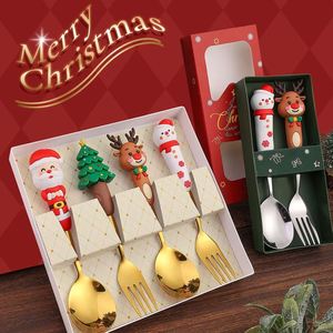 Custom Color New Design 4 Pcs Stainless Steel Gold Fork Spoon Set Christmas Cartoon <b>Large</b> Dinnerware Sets <b>Gift</b> - Product Image 3