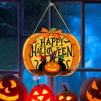 Artisanat en bois signe d'Halloween pièce suspendue guirlande de chat noir, pièce suspendue de porte en bois tête de citrouille pièce suspendue de plaque de porte