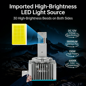 Lampadina LED per Fari Serie <span class=keywords><strong>D</strong></span>, 38000LM 130W, 30 LED Importati, Plug and Play, Luce Super Luminosa e Concentrata 6000K - Product Image 6