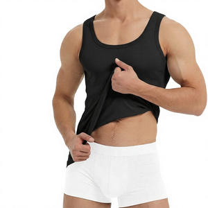 Men's <b>White</b> Cotton <b>Tank</b> <b>Top</b> O-Neck Solid Color Casual Knitted Sleeveless Shirt - Product Image 2