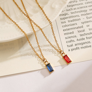สร้อยคอสแตนเลสสตีล18K ชุบทองจี้พลอยสีแดงสีน้ำเงินเครื่องประดับสตรีโซ่ชั้นดี YN3สำหรับสวมใส่ทุกวัน - Product Image 2