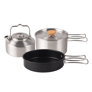 Ensemble de casseroles de camping en acier inoxydable avec revêtement antiadhésif, empilables, pour pique-nique et cuisine en plein air, avec bouilloire - Product Image 5