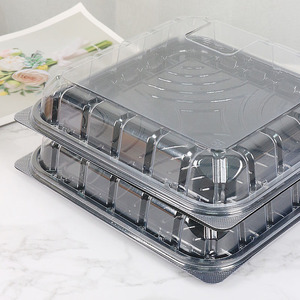 Venta al por mayor 10 pulgadas supermercado plástico transparente cuadrado plano pastel cajas contenedor negro desechable Sushi caja de embalaje - Product Image 6