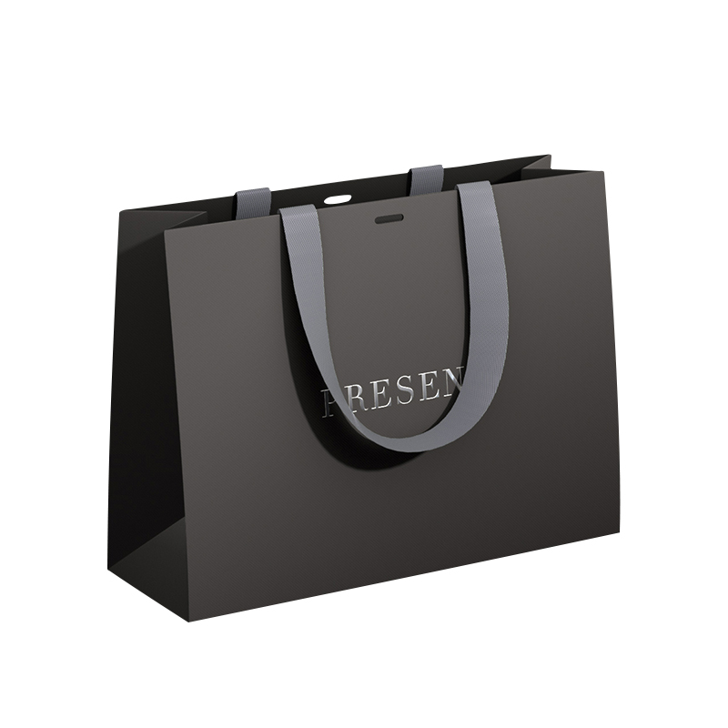 Black Luxury Shopping Paper Bag with Handles Gold Stamping Printed Logo Customizable Black Gift Paper Bags for Promotions