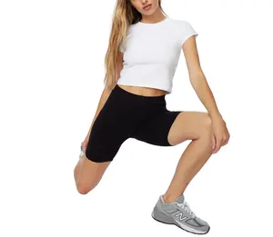 Frauen weiß maßge schneiderte T-Shirt Sport Hanf Mädchen Pima Baumwolle schlichte Sport Slim Fit Crop Top