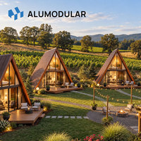 Villa de glamping préfabriquée en ossature métallique pour hôtel-resort, chalet, hébergement, revêtement en aluminium, projet entièrement meublé sur mesure