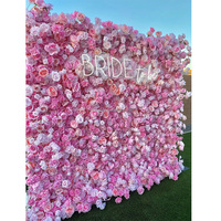 MoKtong Mur de fleurs artificielles 5D rose pêche et blanc 8x8 pi avec fleurs en soie et verdure pour décoration de mariage romantique