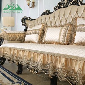 Sofá de Madera de Diseño Clásico Antiguo al por Mayor, Sofá Tapizado con Botones de Cuero Champán para Villa - Product Image 6