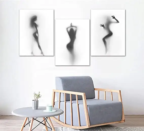 3 peças arte de parede feminina nude, sexy, preto e branco, sexy, nua, no chuveiro, posteres sexy para mulheres, pintura de tela