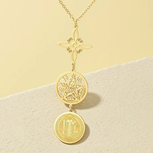 Collares con Colgante <span class=keywords><strong>de</strong></span> Estrella Pentagrama y Tetragramatón <span class=keywords><strong>de</strong></span> KOMI, Collar con <span class=keywords><strong>Medalla</strong></span> <span class=keywords><strong>de</strong></span> <span class=keywords><strong>San</strong></span> <span class=keywords><strong>Benito</strong></span> <span class=keywords><strong>de</strong></span> Acero Inoxidable para Hombre y Mujer - Product Image 5