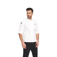 Veste de chef pour homme à col montant, manches 3/4, mélange de coton et de polyester, fente arrière, attache à nouer, uniforme de cuisine, blanc, veste de cuisinier pour la restauration