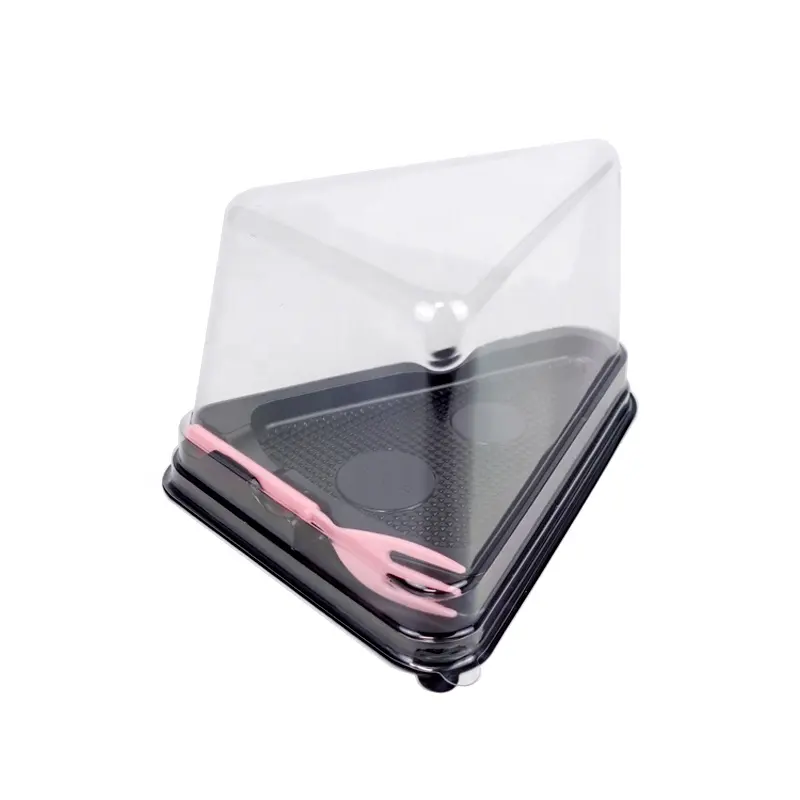 Caja de plástico de grado alimenticio con forma triangular para Tartas, caja para Tartas, con tenedor, sándwich, para bodas, queso pequeño, venta al por mayor