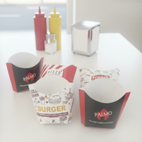 Boîte à frites carrée auto-formable, écologique, biodégradable, en papier recyclé enduit, imprimée quadri, avec découpe