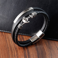 Joyería de Moda Europea y Americana al por Mayor, Nueva Pulsera de Cuero Multicapa, Estilo Hip-hop Punk, Ancla de Barco, Acero de Titanio L2